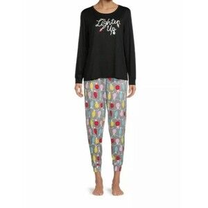 Festive Christmas Pajama Set Womens Size XL Lighten Up Holiday Loungewear Cozy